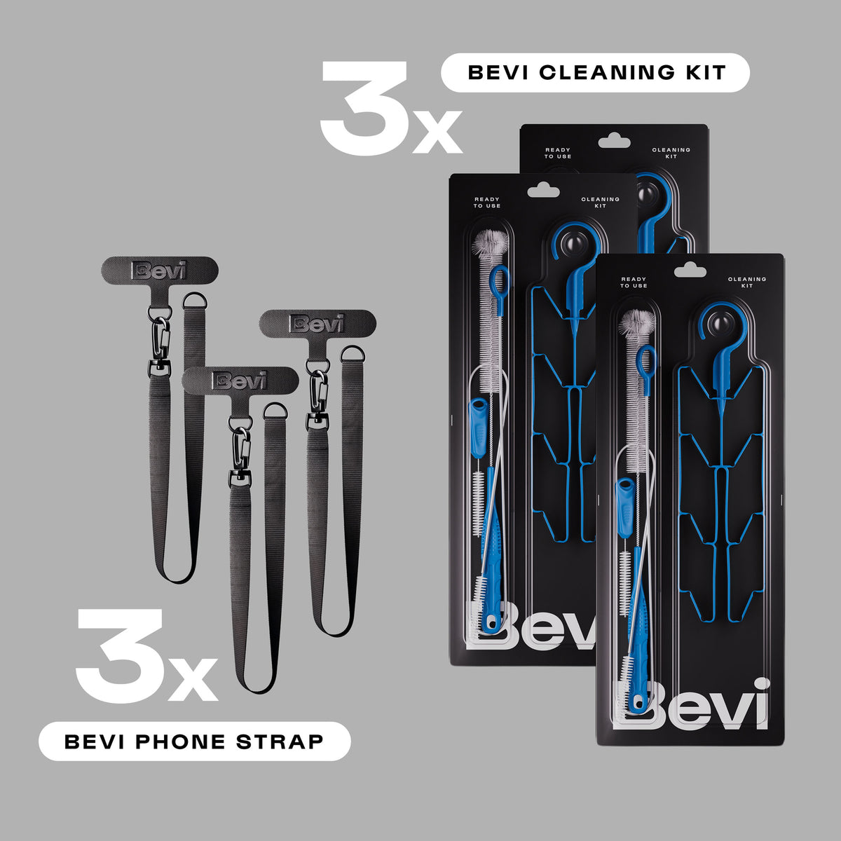 3 x Bevi Cleaning Kit & 3 x Bevi Phone Strap